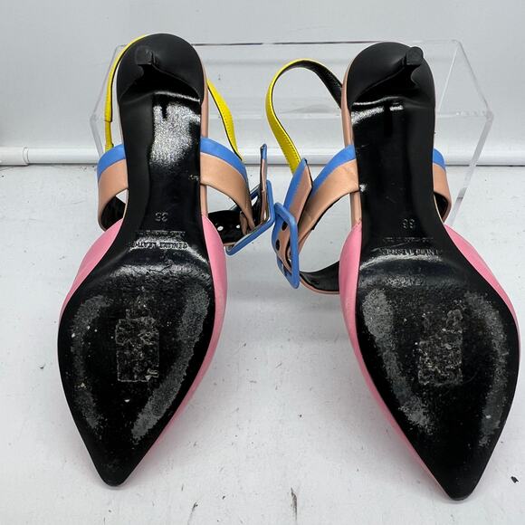 Pierre Cardin Sandals Womens 36 US 5 Kitten Heels Colorblock Slingback Shoes ** - Picture 7 of 8